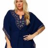 Regular Size * | Zoozie La Plus Size Shirt Embroidered Detail String Waist Navy Regular Size