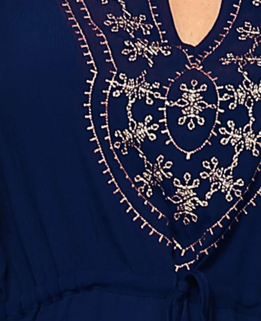 Regular Size * | Zoozie La Plus Size Shirt Embroidered Detail String Waist Navy Regular Size