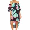 Regular Size * | Zoozie La Regular Size Off Shoulder Hi Low Short Sleeve Resort Dress Floral Navy