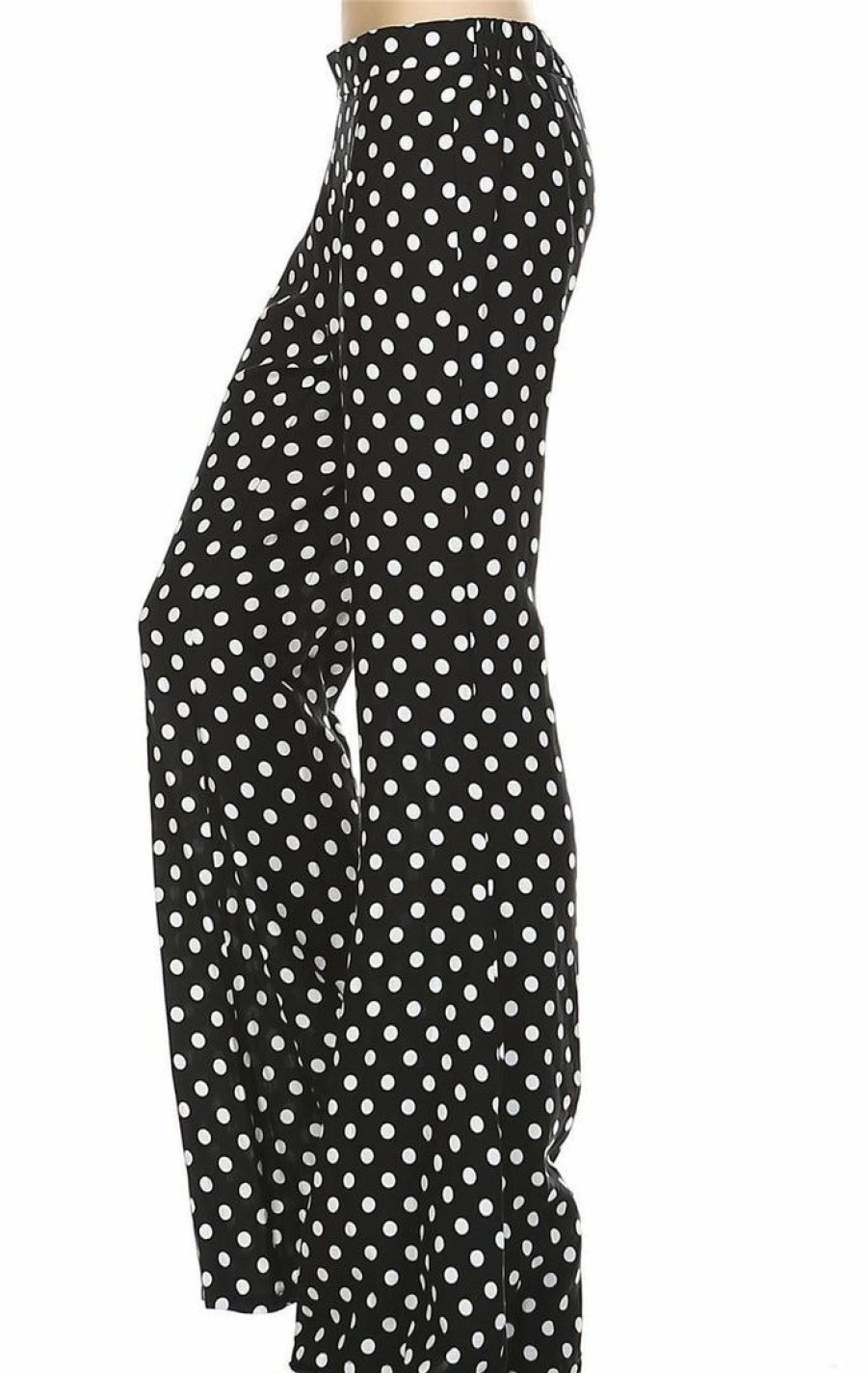 Regular Size * | Zoozie La Foldover Palazzo Pants High Waisted Black Polka Dot