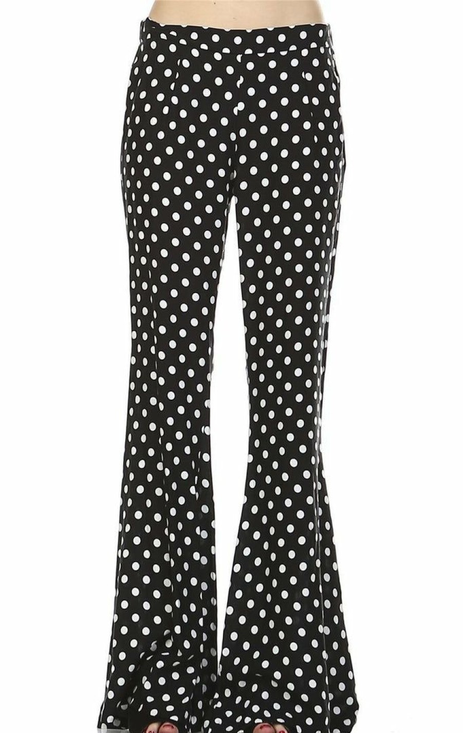 Regular Size * | Zoozie La Foldover Palazzo Pants High Waisted Black Polka Dot