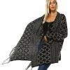 Regular Size * | Zoozie La Cowl Aztec Cardigan Tribal Sweater Ponchos Geo Black Gray