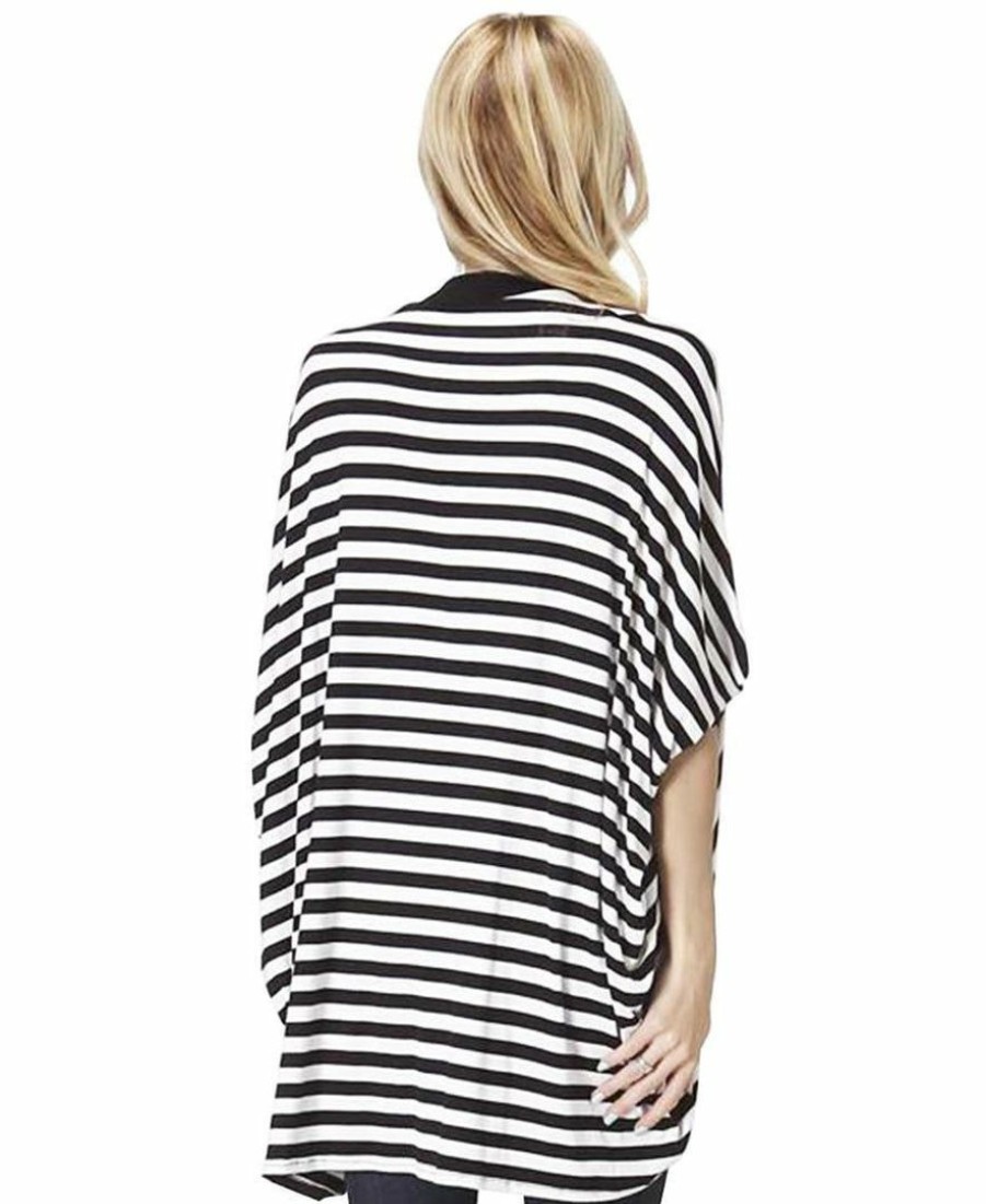 Regular Size * | Zoozie La Striped Black White Doleman Open Front Cardigan