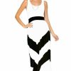 Regular Size * | Zoozie La Regular Size Sleeveless Evening Chevron Maxi Dress White Black