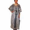 Regular Size * | Zoozie La Regular Size Vacation Resort Drawstring Maxi Dress Vertical Tribal Navy White