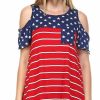 Regular Size * | Zoozie La Patriotic Shirt Open Shoulder Navy Star Red Stripes 5 Regular Size