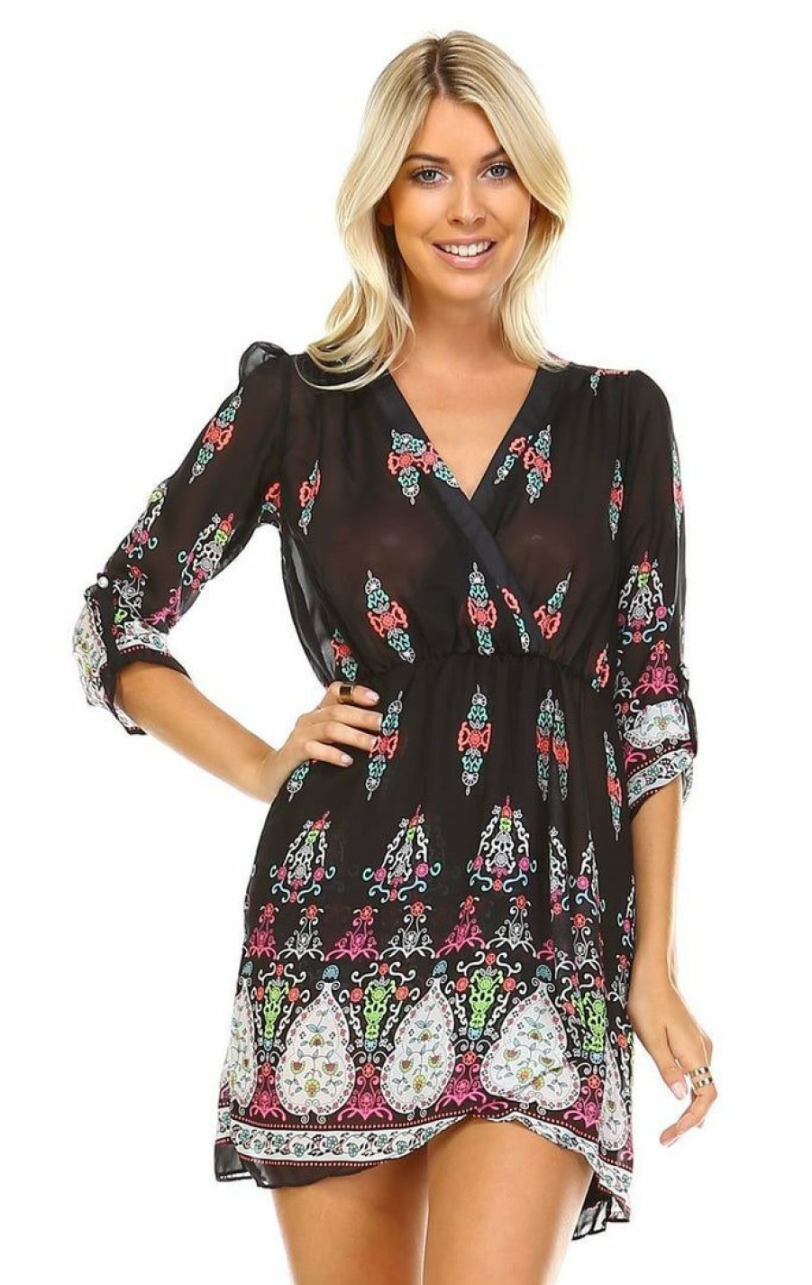 Regular Size * | Zoozie La Regular Size Tunic Top Blouse Black