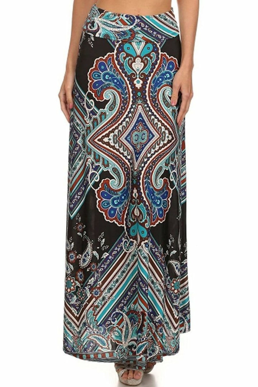 Regular Size * | Zoozie La Maxi Skirt Elegant Paisley Goddess Black