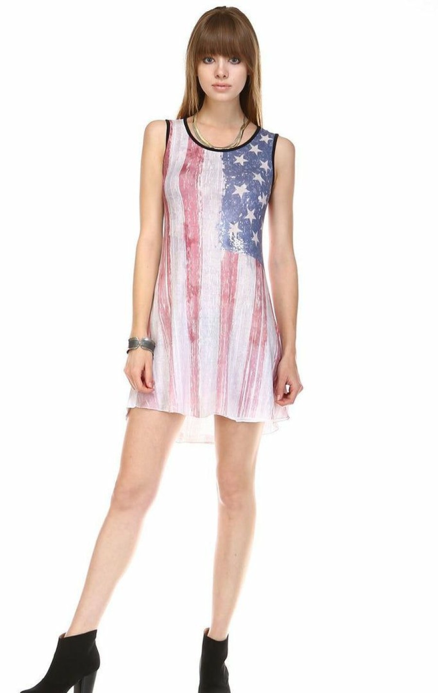 Regular Size * | Zoozie La Tank Dress Ringer Sublimation American Flag