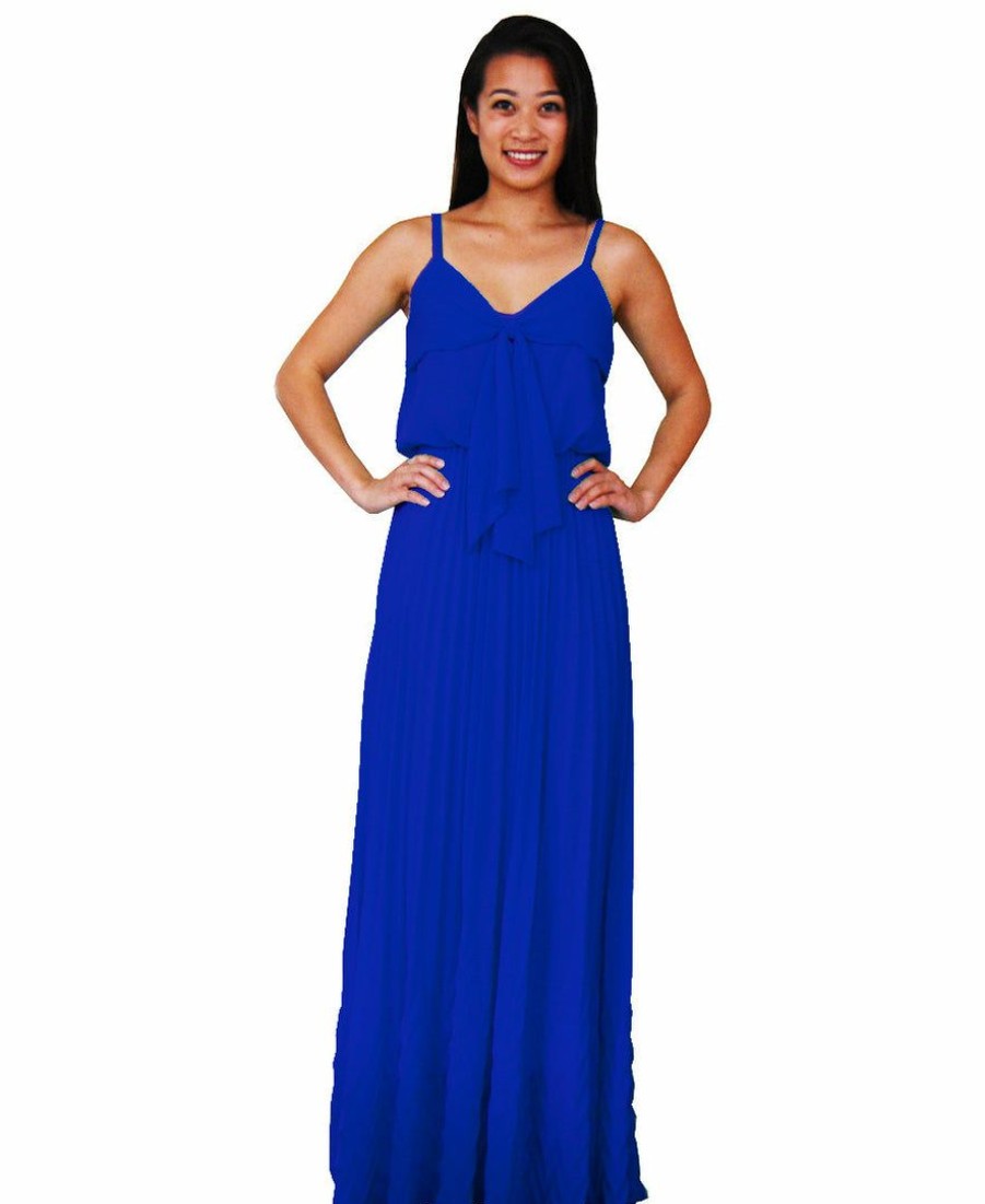 Regular Size * | Zoozie La Regular Size Bow Tie Chest Ruffle Maxi Dress Blue