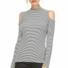 Regular Size * | Zoozie La Cold Shoulder Top Long Sleeve Stripe White Black Regular Size