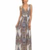 Regular Size * | Zoozie La Regular Size Sleeveless Paris Maxi Dress Sleeveless Paisley Ivory Blue