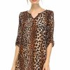 Regular Size * | Zoozie La Relaxed Fit Printed Tunic Top Blouse Cheetah Brown Black Tan Regular Size