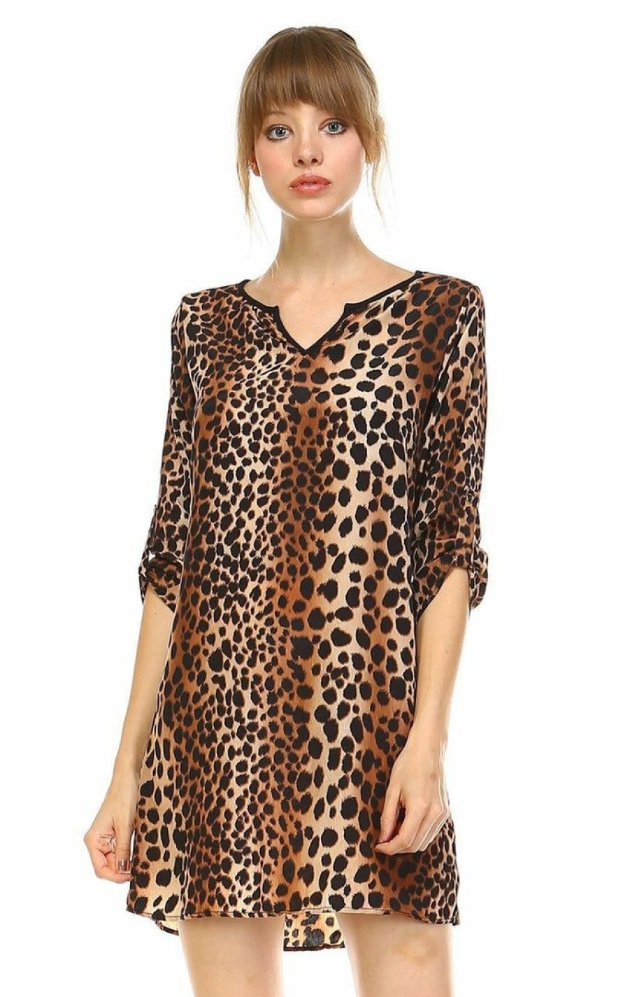 Regular Size * | Zoozie La Relaxed Fit Printed Tunic Top Blouse Cheetah Brown Black Tan Regular Size