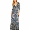 Regular Size * | Zoozie La Regular Size Maxi Dress With Sleeves Paisley Leopard Blue