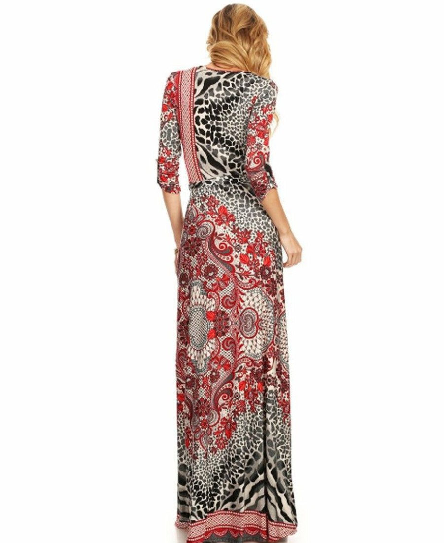 Regular Size * | Zoozie La Regular Size Maxi Dress With Sleeves Paisley Leopard Blue