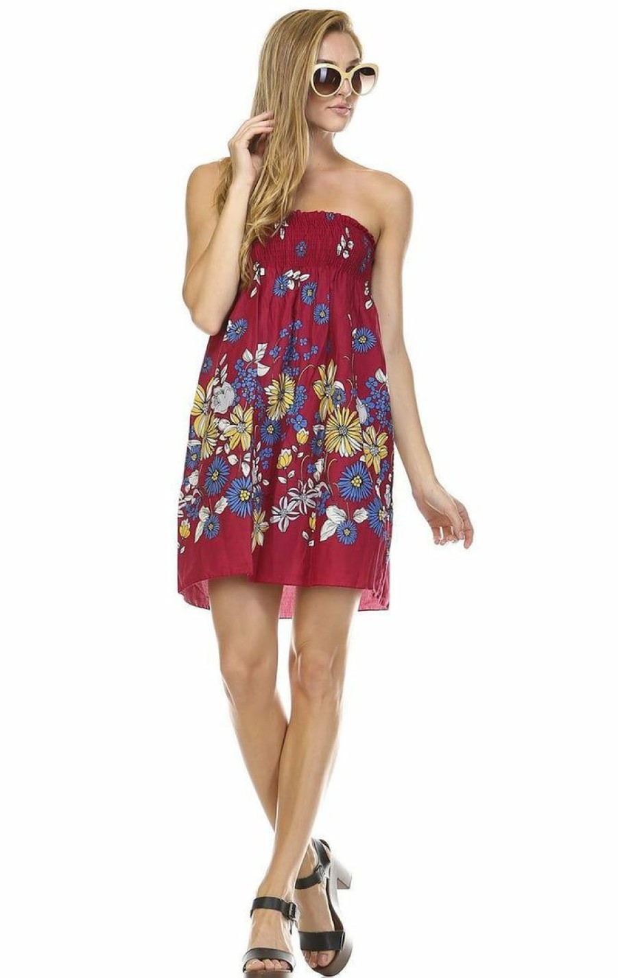 Regular Size * | Zoozie La Burgundy Windy Floral Elastic Sundress