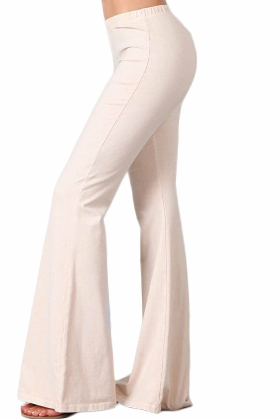 Regular Size * | Zoozie La Bell Bottoms Yoga Stretch Pants Denim Regular Size Nude Cream