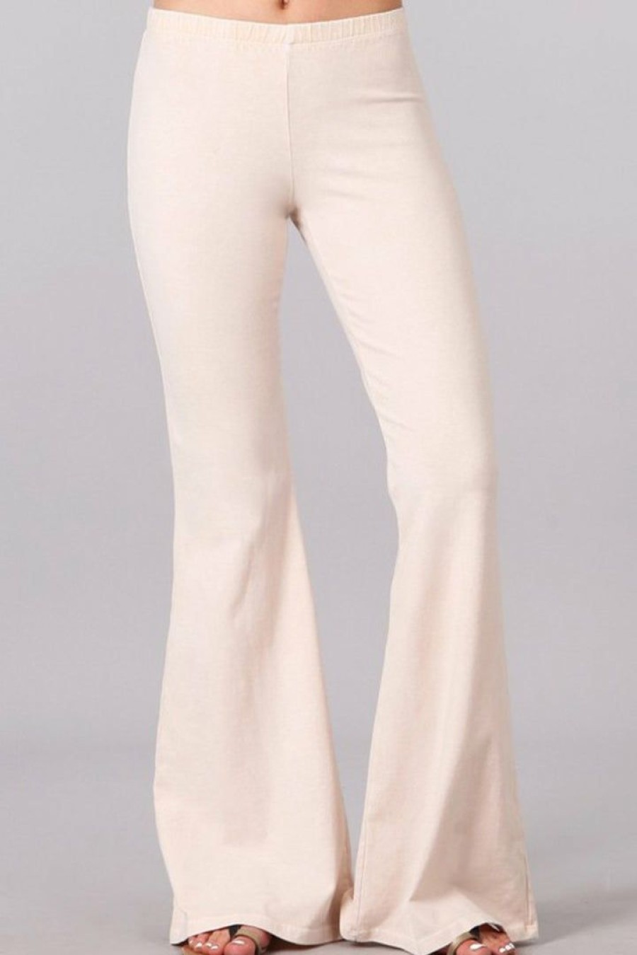 Regular Size * | Zoozie La Bell Bottoms Yoga Stretch Pants Denim Regular Size Nude Cream