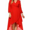 Regular Size * | Zoozie La Plus Size Wrap Dress With Sleeve And Belt Red Regular Size