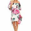 Regular Size * | Zoozie La Off Shoulder Hi Low Short Sleeve Resort Dress Floral White Regular Size