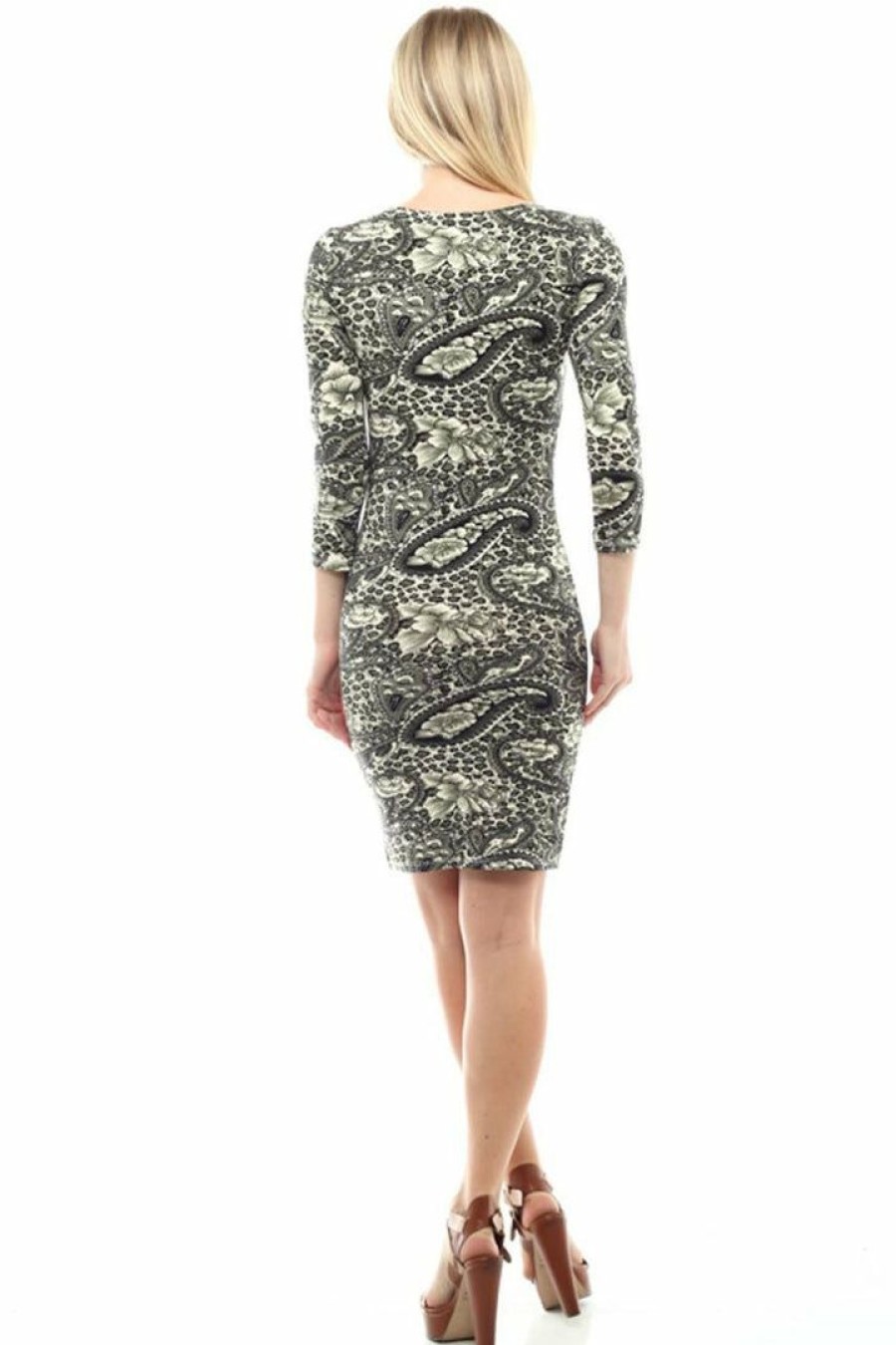 Regular Size * | Zoozie La Casual Dress Dress Round Neck Paisley Olive