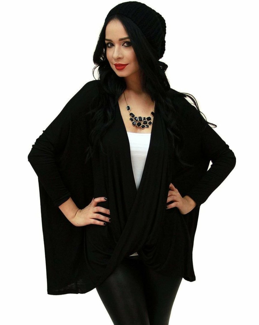 Regular Size * | Zoozie La Regular Size Tunic Top Shirt Dress Twist Top Long Sleeve Black