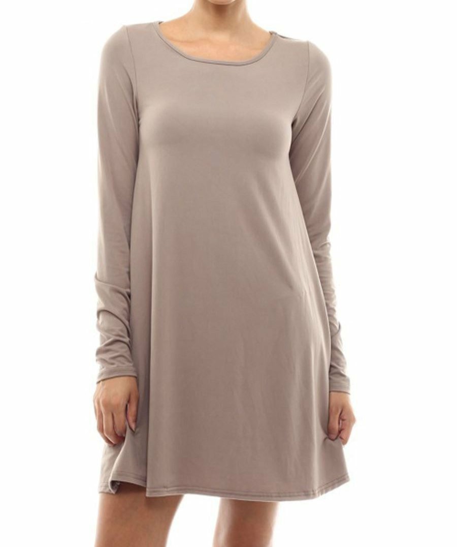 Regular Size * | Zoozie La Tunic Top Long Sleeve Trapeze Dress Taupe Regular Size