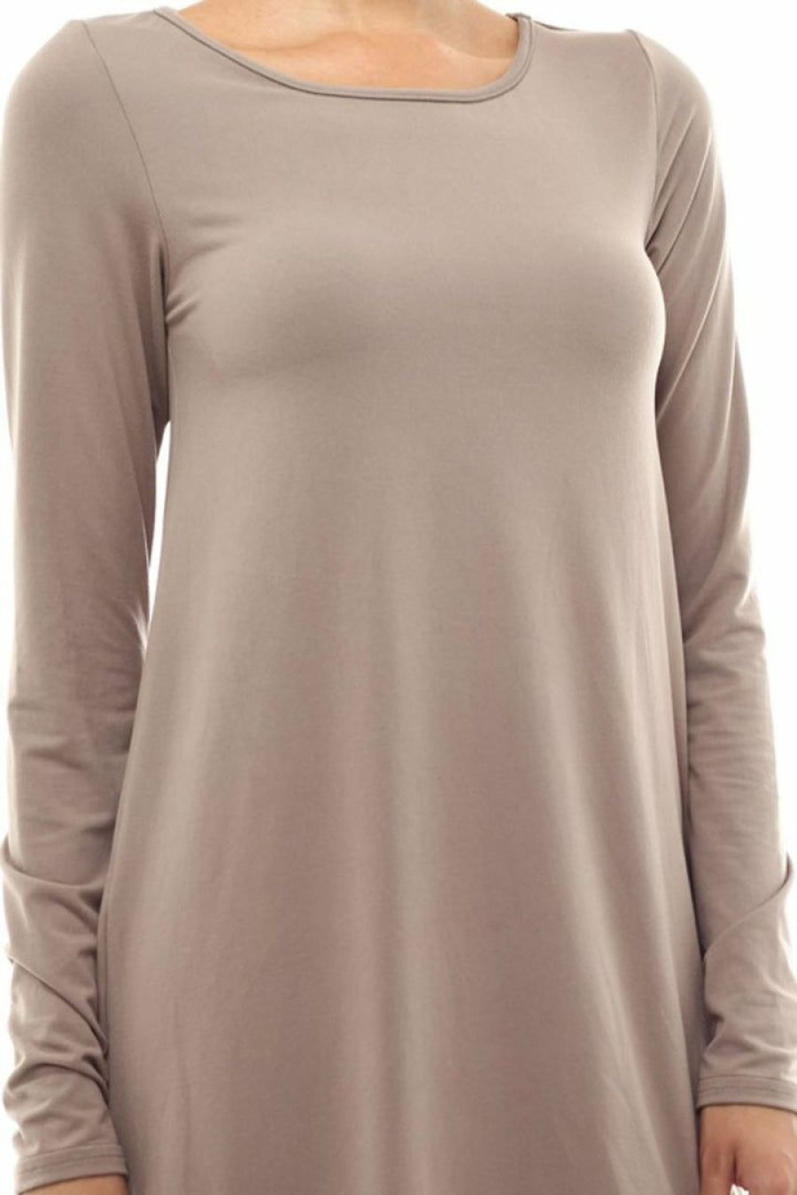 Regular Size * | Zoozie La Tunic Top Long Sleeve Trapeze Dress Taupe Regular Size