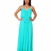 Regular Size * | Zoozie La Regular Size Bow Tie Chest Ruffle Maxi Dress Turquoise Teal