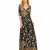 Regular Size * | Zoozie La Regular Size Maxi Dress With Sleeves Elegant Floral Paisley Black Gold