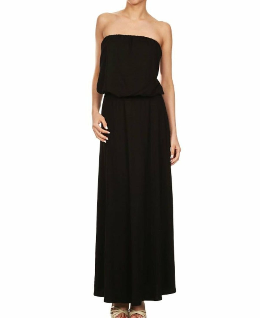 Regular Size * | Zoozie La Strapless Elastic Waist Maxi Dress Black Regular Size