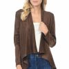 Regular Size * | Zoozie La Suede Open Front Flyaway Jacket Cardigan Chocolate Brown