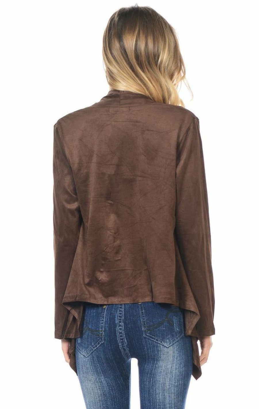 Regular Size * | Zoozie La Suede Open Front Flyaway Jacket Cardigan Chocolate Brown