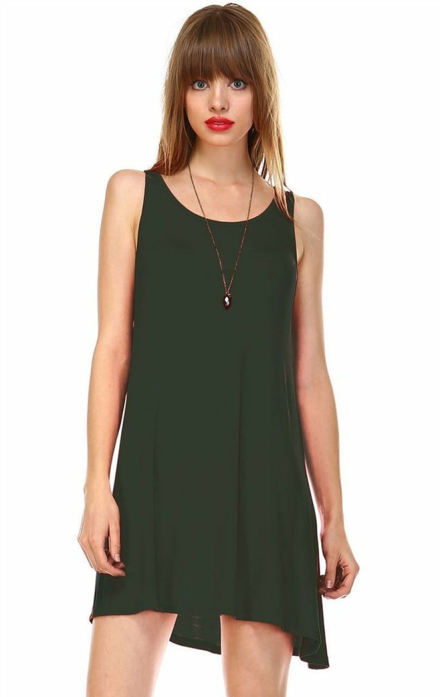 Regular Size * | Zoozie La Strappy Back Dress Sleeveless And 3/4 Sleeve Olive Green Regular Size