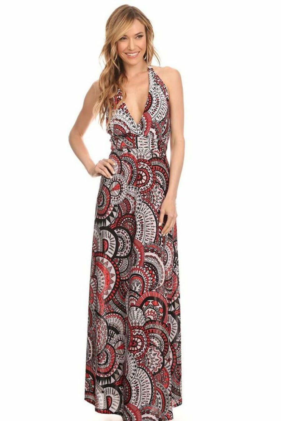 Regular Size * | Zoozie La Maxi Dress Halter Top Medallion Red Large Regular Size