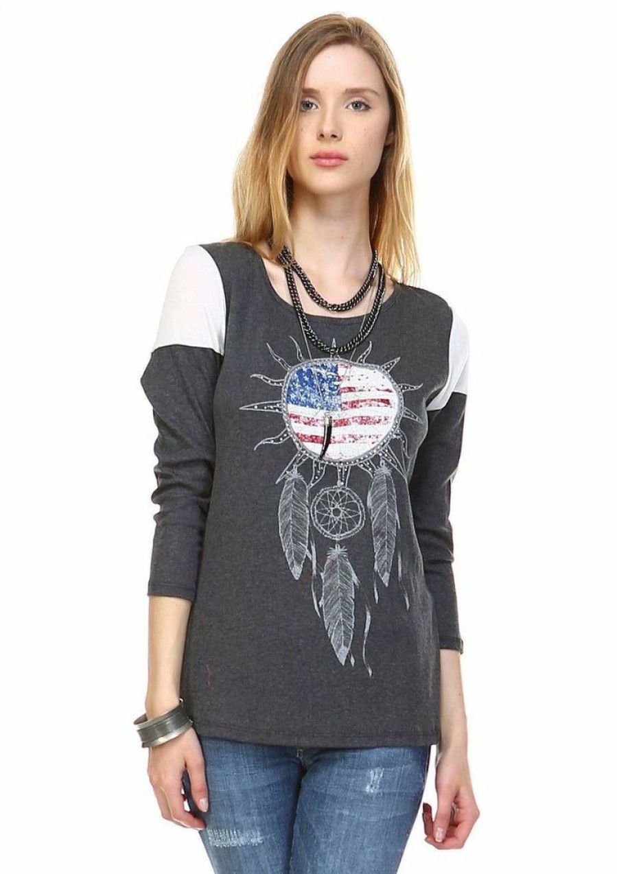 Regular Size * | Zoozie La American Flag Shirt Wind Catcher Dark Gray