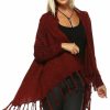 Regular Size * | Zoozie La Regular Size Cowl Aztec Cardigan Tribal Sweater Ponchos Burgundy Wine