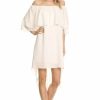 Regular Size * | Zoozie La Regular Size Off Shoulder Hi Low Short Sleeve Resort Mini Dress White