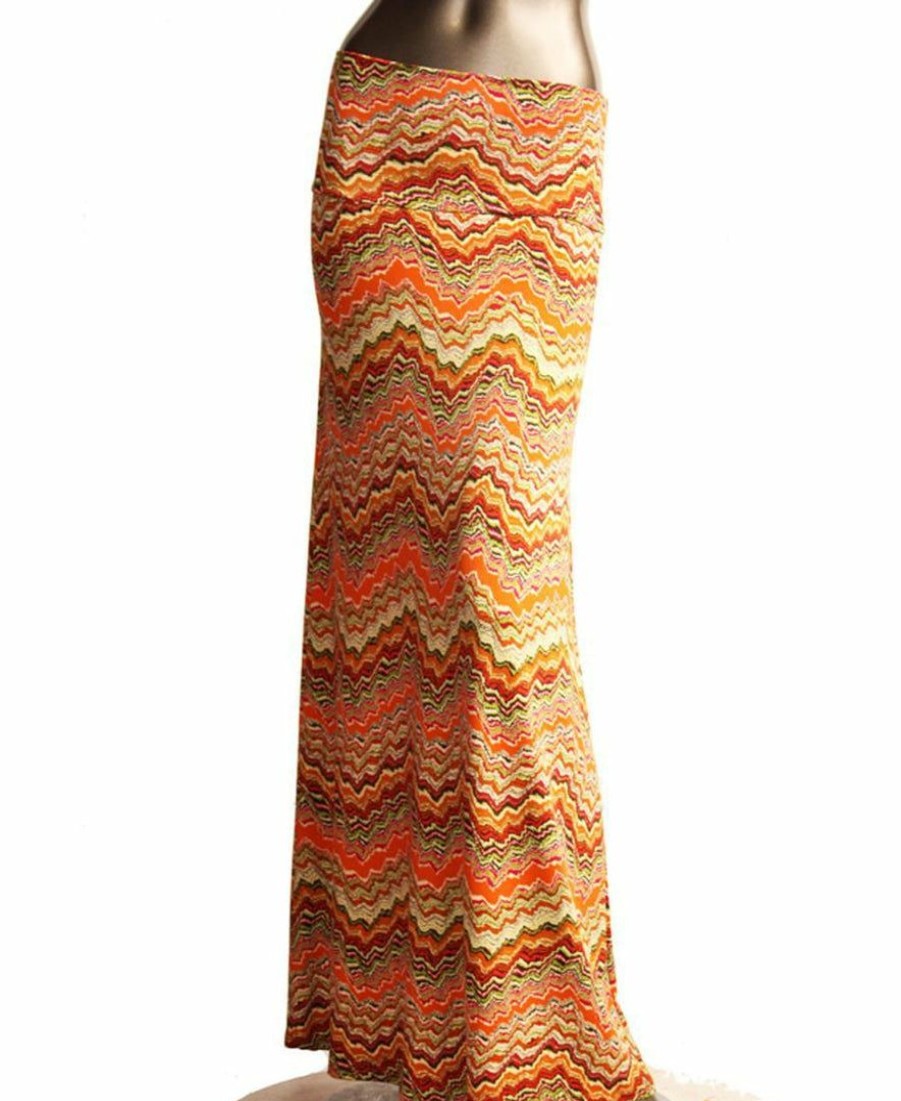 Regular Size * | Zoozie La Wave Haze Orange Foldover Maxi Skirt