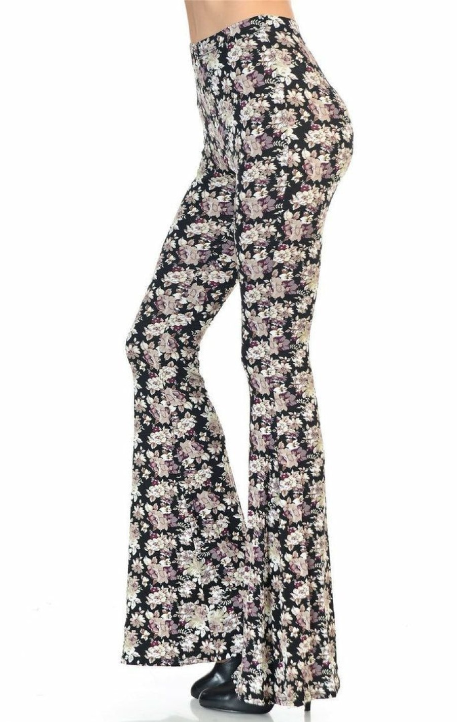 Regular Size * | Zoozie La Bell Bottoms Yoga Pants Regular Size Daisy Floral Pink Black Print