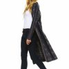 Regular Size * | Zoozie La Regular Size Long Trench Cardigan Tribal Sweater Geometric Navy Blue