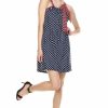 Regular Size * | Zoozie La Navy Polka Dot Tunic Dress With Red Stripe Shoulder Bow Tunic Red Stripe 2 Bow Navy Polka Dot