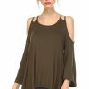 Regular Size * | Zoozie La Cold Shoulder Top 3/4 Sleeves 2 String Strap Olive Green Regular Size