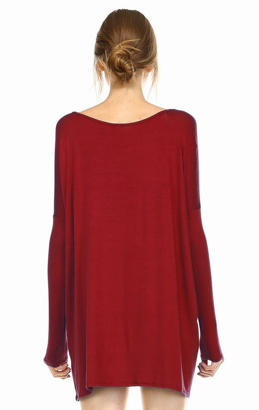 Regular Size * | Zoozie La Tunic Top Casual Dress Oversized Round Neck Long Sleeve Burgundy Regular Size