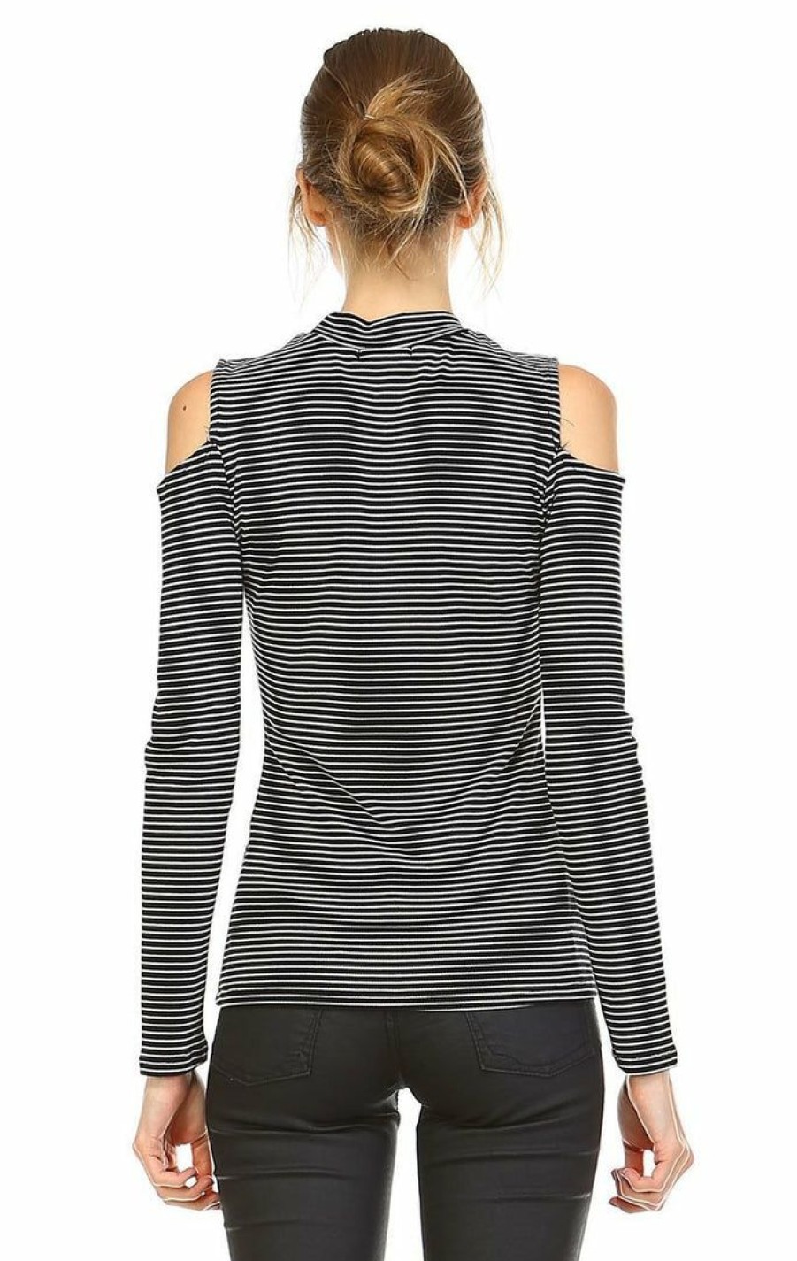 Regular Size * | Zoozie La Cold Shoulder Top Long Sleeve Stripe Burgundy Black Regular Size