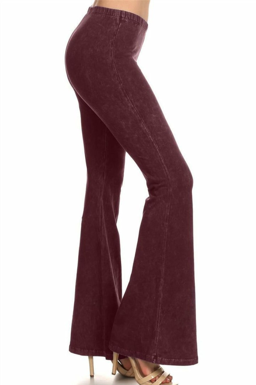 Regular Size * | Zoozie La Bell Bottoms Yoga Pants Denim Colored Burgundy Denim Colored Yoga Pants Burgundy