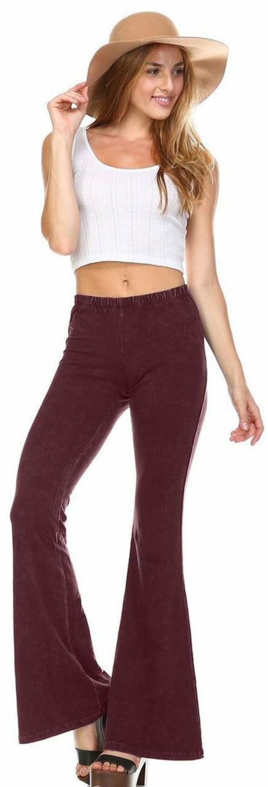 Regular Size * | Zoozie La Bell Bottoms Yoga Pants Denim Colored Burgundy Denim Colored Yoga Pants Burgundy