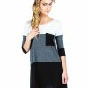 Regular Size * | Zoozie La Tunic Top Casual Dress Oversized Round Neck Long Sleeve Charcoal Black White S Regular Size