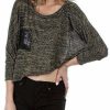 Regular Size * | Zoozie La Womens Black Gold Grey Knit Mid Rise Sequin Shirt